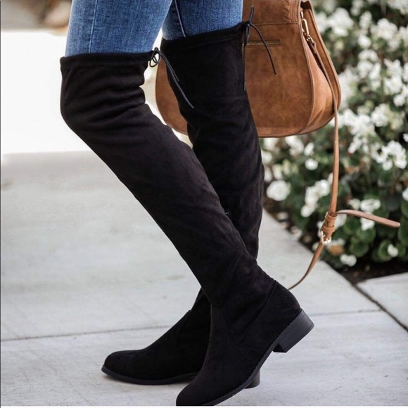 Black began suede drawstring over knee tall boots - Picture 3 of 3